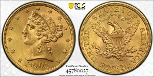 1901�N S �S�[���h �n�[�t�C�[�O�� ���o�e�B�w�b�h PCGS MS-64