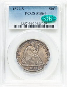1877-S 50C �V���o�[ �V�[�e�b�h ���o�e�B PCGS MS64 CAC �u�����Y �g�[�j���O �����Ȍ���-
