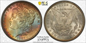 1887�N $1 ���[�K���V���o�[�h�� PCGS �S�[���h�V�[���h MS64 CAC-Monster ���C���{�[�J���[ -