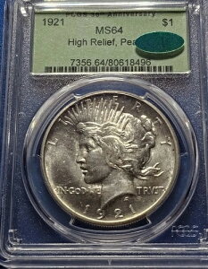 1921�N �s�[�X�h�� PCGS MS 64 CAC BLAST �z���C�g�����X�^�[ 30���N�L�O Hldr-