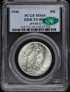 1946�N 50C �_�u���_�C ���o�[�X DDR FS-801 �E�H�[�L���O�E���o�e�B PCGS MS64 (CAC)