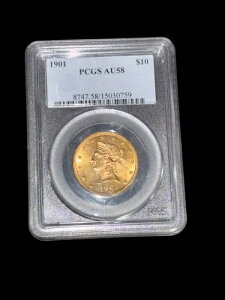 1901�N 10�h�� ���o�e�B�w�b�h�R�C�� PCGS �O���[�h AU 58 �N���ȃf�B�e�[��