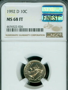 1992 D ���[�Y�x���g DIME NGC MS68 FT PQ MAC �ō������A MAC �X�|�b�g-