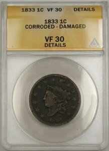 1833�N �R���l�b�g�w�b�h ���[�W�Z���g 1�Z���g�R�C�� ANACS VF 30 �ڍ� ���H�E��������