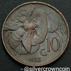 �C�^���A 10 Centesimi 1933 R. KM#60�B10�Z���g�d�݁B�~�c�o�`�BV. �G�}�k�G�[��3���B