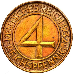 �h�C�c�鍑���C�}�[�����a���R�C�� �u�����[�j���O �^�[���[ 4 Reichspfennig 1932 D