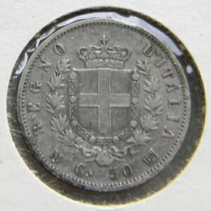 �C�^���A 1863M BN ��� 50 Centesimi Vittorio Emanuele I�A�~���m������ 1�N�^�C�v; XF