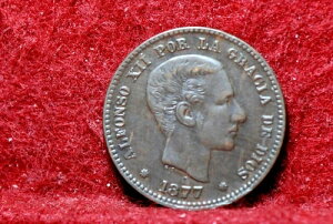 �X�y�C�� - 1877-OM 5 Centimos�AKM674�AChoice About UNC�A5-21*