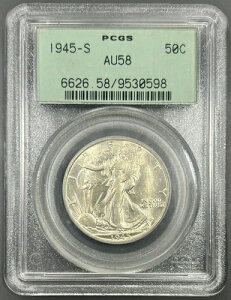 1945-S PCGS AU58 �E�H�[�L���O�E���o�e�B�E�n�[�t�_���[ 50�Z���g - ���ʃI�[���h�O���[���z���_�[
