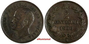 �C�^���A ���B�b�g���I �G�}�k�G�[�� 3 �� �u�����Y 1908 R 2 Centesimi SCARCE KM# 38 (20 218)