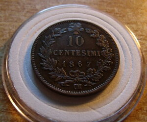 XF 1867 OM Italy 10 centesimi�B �ڍׂȃR�C���͂قƂ�ǂ���܂���B