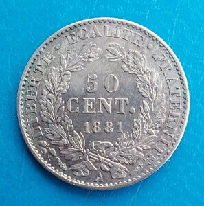�t�����X�A50 Centimes C?r?s 1881 A Paris�AKm 834.1 �N�I���e�B!