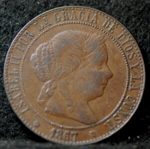 �X�y�C���A1867-OM 5 Centesimos�AKM635.1�A���ɗǍD�ȏ�ԁA5-21*