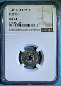 �x���M�[ 1902�N 5�T���`�[�� CN �R�C�� �t�����X�� BELGIQUE Choice BU NGC MS 64 KM# 46