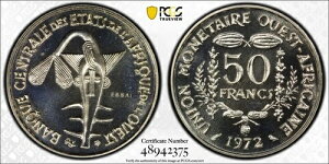 1972 ���A�t���J���� 50 �t���� Cu-Ni Essai - PCGS SP 69