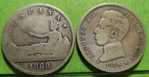 ���Ɋ󏭁A�R�C�� 2 ���Z�b�g�A1 �y�Z�^�A1869 �N (ESPA?A) ����� 1905 �N Stars 19-05�A���
