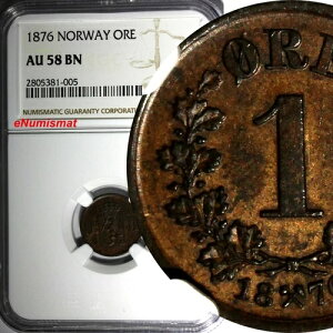 �m���E�F�[ �I�X�J�[ II �u�����Y 1876 1 �z�� NGC AU58 BN ���C�I�� 1st Date for TYPE KM# 352 (5)
