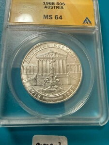 1968 �I�[�X�g���A �V���o�[ 50 �V�����O 50 Jahre Rubublik �R�����B ANACS MS 64 ��BU