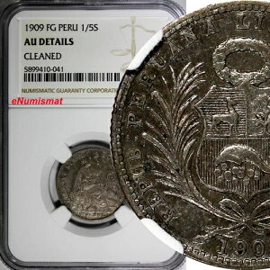 �y���[�V���o�[ 1909 FG 1/5 �\���~���e�[�W - 42,000 NGC AU �f�B�e�[�� �X�J�[�X KM# 205.2 (041)-