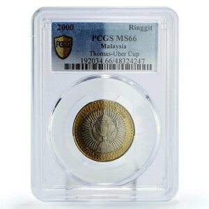 �}���[�V�A 1 �����M�b�g �o�h�~���g�� �g�[�}�X �E�[�o�[ �J�b�v KM-65 MS66 PCGS �o�C���^�� �R�C�� 2000