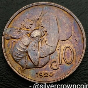 �C�^���A 10 Centesimi 1920 R. KM#60�B10�Z���g�d�݁B�n�j�[�r�[�BV. �G�}�k�G�[��3���BHQ