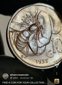 �C�^���A ???? 10 Centesimi 1935 R. KM#60�B10�Z���g�d�݁B�n�j�[�r�[�BV. �G�}�k�G�[��3��