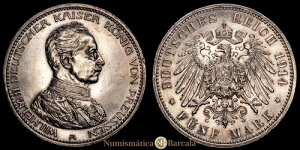 �A���}�j�A 5 �}�[�N (27.77 �O�����V��) 1914 �v���V�A (Km#536) XF+