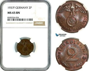 AL156�A�h�C�c�A��O�鍑�A2 Reichspfennig 1937 F�ANGC MS65BN�A�g�b�v�|�b�v!-