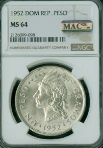 1952 �h�~�j�J���a�� �V���o�[ �y�\ NGC MS64 PQ MAC�X�|�b�g���X ���A *-