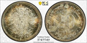 �h�C�c 20 PFENNIG 1876F PCGS 66+ �f���炵���F��