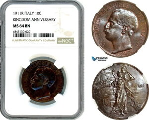 AI503�A�C�^���A�A���B�b�g�E�G�}�k�G�[��3���A10 Centesimi 1911 R�A���[�}�����ǁANGC MS64BN
