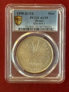 1898 Zs-FZ Un Peso PCGS AU55 ? KM#409.3 ? �V���o�[�N���E�� ? �T�J�e�J�X�~���g