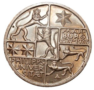 1927-A Unc Germany ���C�}�[�����a�� 3 Reichsmark Marburg Philipps University KM53