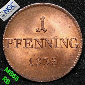 1835 �h�C�c 1 �y�j�b�q �o�C�G���� .NGC MS 65 RB �g�b�v�|�b�v