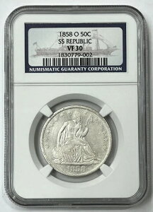 1858-O 50�Z���g �V�[�e�b�h ���o�e�B �A���[�Y NGC VF30 SS ���p�u���b�N ��j�D �󏭕i