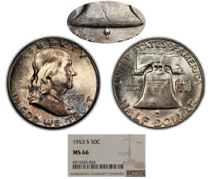 1953-S 50�Z���g �t�����N���� �n�[�t�_���[ - FBL �̂悤�ȊO�� - �p�X�e���� - NGC MS 66 - B4409