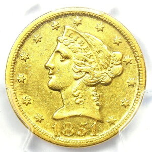 1851-D ���o�e�B �S�[���h �n�[�t �C�[�O�� $5 �E�B�[�N D - PCGS AU �ڍ� - �󏭂ȃ_���l�K �R�C��!