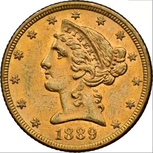 1889 NGC MS61 ?? 7,520������ ?? $4,500 PCGS PG ? �S�[�W���X�ȃJ���[ ? $5 �n�[�t�C�[�O��