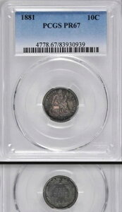 1881�N PCGS PR67 ���s����24,000�� + 975�v���[�t -- �Œቿ�i 1880-2019�N 10�Z���g ?? ���ȃ_�C��