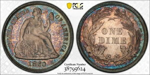 1860-P �V�[�e�B���O ���o�e�B �_�C�� 10�Z���g PCGS �v���[�t PR 67 �J���I �^�C�v5 ���� �\�� ��