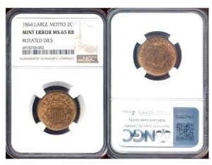 1864�N Lg. Motto 2�Z���g NGC MS65RD-PURE RED RARE MINT ERROR