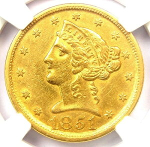 1851-D ���o�e�B �S�[���h �n�[�t �C�[�O�� $5 - NGC AU �ڍ� - �󏭂ȃ_���l�K �S�[���h �R�C��!