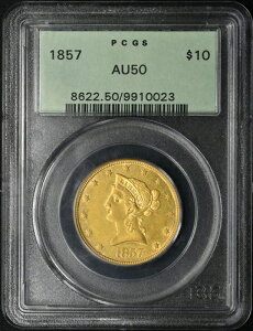 1857�N $10 ���b�g�[�Ȃ� ���o�e�B�w�b�h �S�[���h�C�[�O�� PCGS/OGH AU50 142 �G�N�X�^���g-