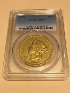 1851�N XF45 PCGS ���o�e�B �_�u���C�[�O�� $20 �S�[���h�R�C�� �A�C�N���[���ǍD�A�s�[��-