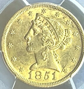 1851�N�č������ǔ��s���o�e�B5�h������ AU58 PCGS ���C������A�R�C���ł͂Ȃ��P�[�X����I�����A�I