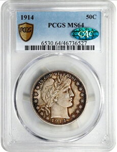 1914�N PCGS MS64 CAC 1891�N���猻�݂܂ł̍Œᔭ�s����50�Z���g�I�L�[�o�[�o�[�n�[�t�_���[