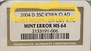 2004-D 35C �A�C�I�� �N���b�h�w OBV 4.7G �~���g�G���[ NGC-MS64 �Ō��i-