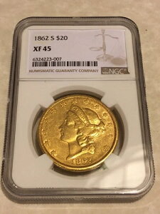 1862-S XF45 NGC ���o�e�B �_�u���C�[�O�� 20 �h������ ���ɗǍD�ȏ�� (PCGS �Ȃ�)