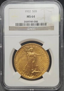 1922 �N $20 �Z���g�S�[�f���Y �S�[���h �_�u�� �C�[�O�� MS 64 NGC�A�\�ʂ��f���炵��!
