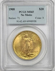 1908�N ���b�g�[�Ȃ� 20�h�� PCGS MS65 �Z���g�E�S�[�f���Y �S�[���h �_�u���C�[�O��